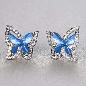 Women's Light Blue Crystal Crisscros Butterfly Birthstone Sparkle Earrings